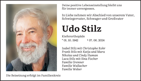Traueranzeige von Udo Stilz von saarbruecker_zeitung