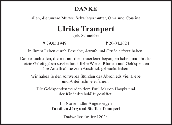 Traueranzeige von Ulrike Trampert von saarbruecker_zeitung