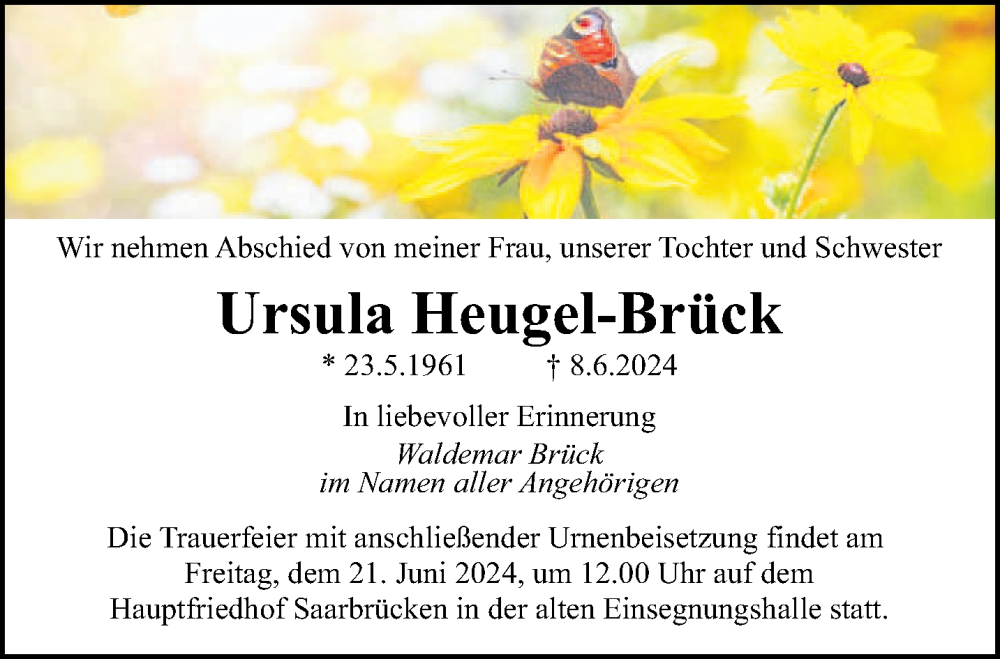  Traueranzeige für Ursula Heugel-Brück vom 15.06.2024 aus saarbruecker_zeitung