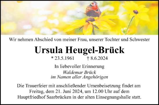 Traueranzeige von Ursula Heugel-Brück von saarbruecker_zeitung