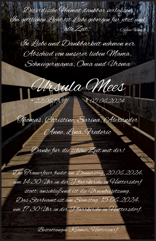 Traueranzeige von Ursula Mees von saarbruecker_zeitung