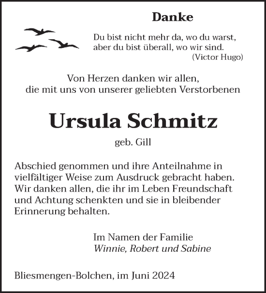 Traueranzeige von Ursula Schmitz von saarbruecker_zeitung