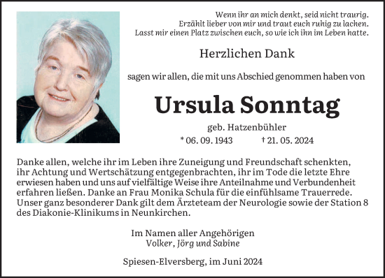 Traueranzeige von Ursula Sonntag von saarbruecker_zeitung