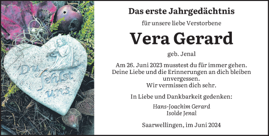 Traueranzeige von Vera Gerard von saarbruecker_zeitung