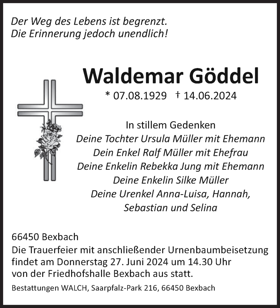  Traueranzeige für Waldemar Göddel vom 20.06.2024 aus saarbruecker_zeitung