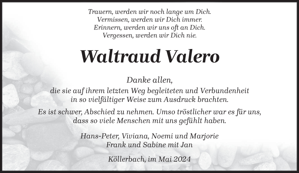  Traueranzeige für Waltraud Valero vom 15.06.2024 aus saarbruecker_zeitung