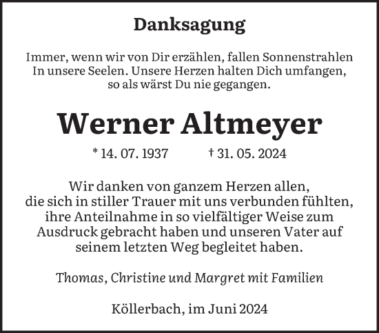 Traueranzeige von Werner Altmeyer von saarbruecker_zeitung