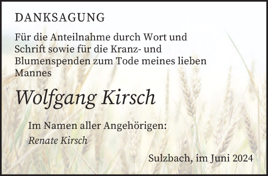 Traueranzeige von Wolfgang Kirsch von saarbruecker_zeitung