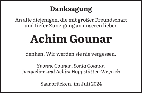 Traueranzeige von Achim Gounar von saarbruecker_zeitung