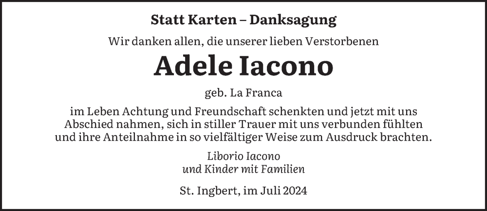  Traueranzeige für Adele Iacono vom 13.07.2024 aus saarbruecker_zeitung