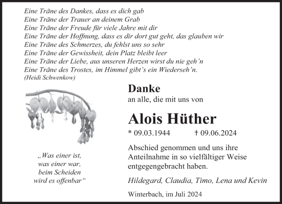 Traueranzeige von Alois Hüther von saarbruecker_zeitung