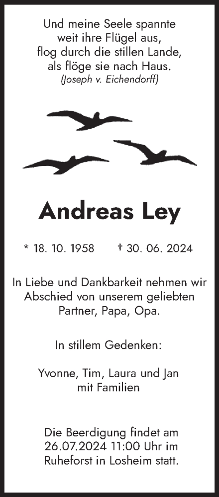 Traueranzeige von Andreas Ley von saarbruecker_zeitung