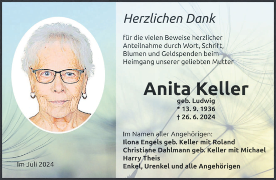 Traueranzeige von Anita Keller von saarbruecker_zeitung