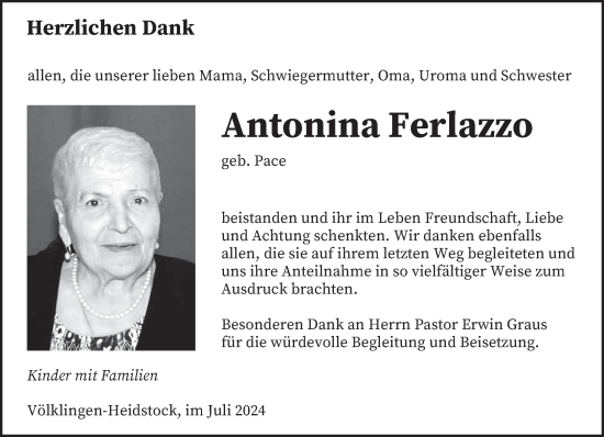 Traueranzeige von Antonina Ferlazzo von saarbruecker_zeitung