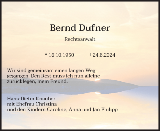 Traueranzeige von Bernd Dufner von saarbruecker_zeitung
