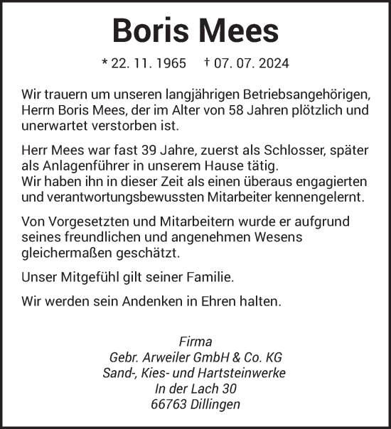 Traueranzeige von Boris Mees von saarbruecker_zeitung