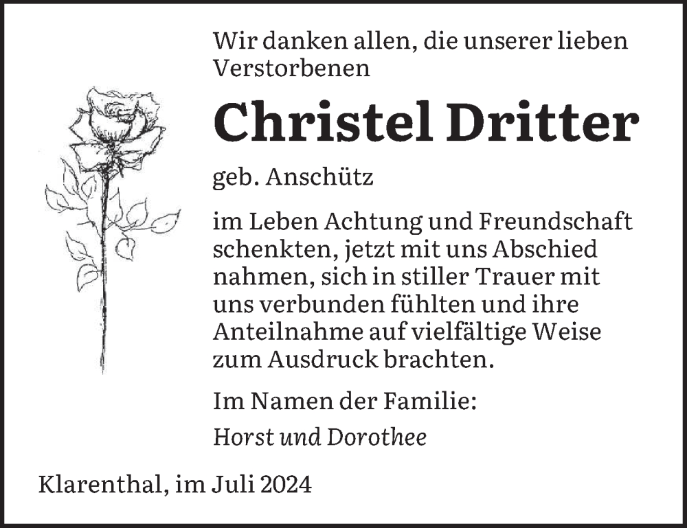  Traueranzeige für Christel Dritter vom 20.07.2024 aus saarbruecker_zeitung