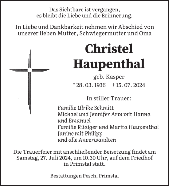 Traueranzeige von Christle Haupenthal von saarbruecker_zeitung