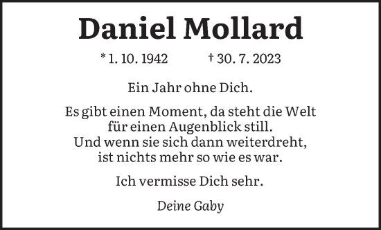Traueranzeige von Daniel Mollard von saarbruecker_zeitung