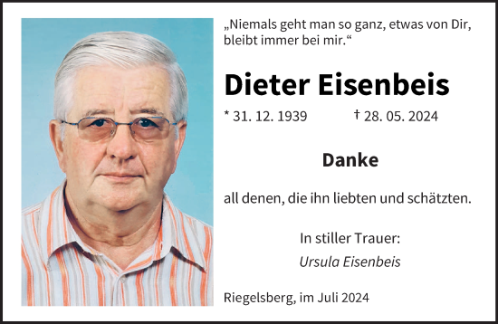 Traueranzeige von Dieter Eisenbeis von saarbruecker_zeitung