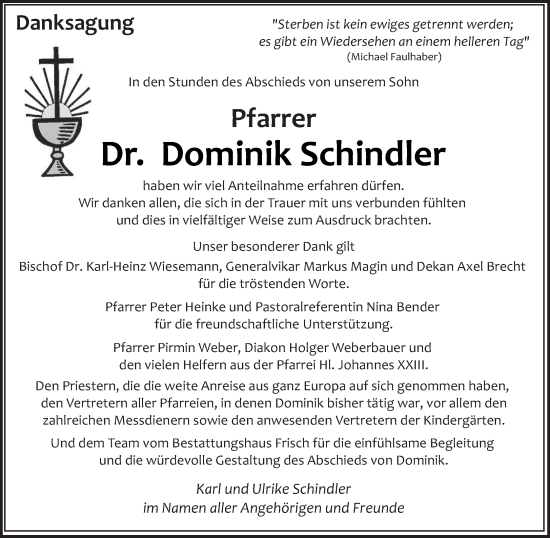 Traueranzeige von Dominik Schindler von saarbruecker_zeitung