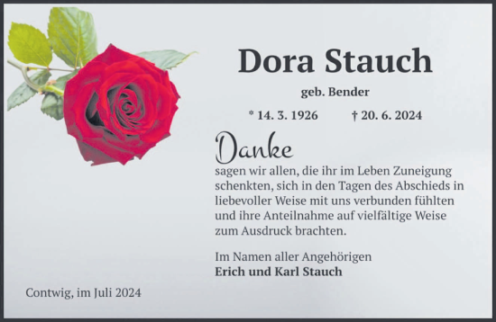 Traueranzeige von Dora Stauch von saarbruecker_zeitung