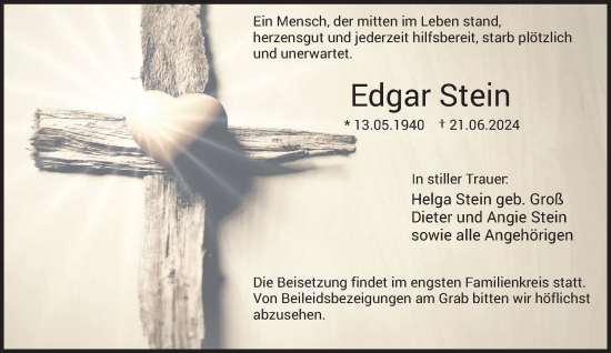 Traueranzeige von Edgar Stein von saarbruecker_zeitung