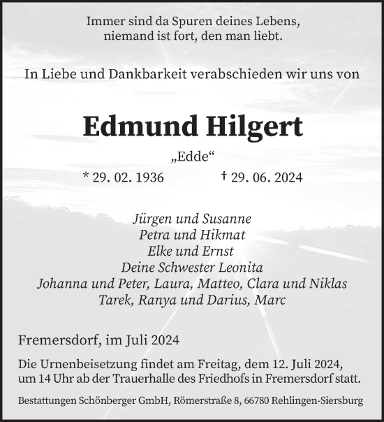 Traueranzeige von Edmund Hagert von saarbruecker_zeitung