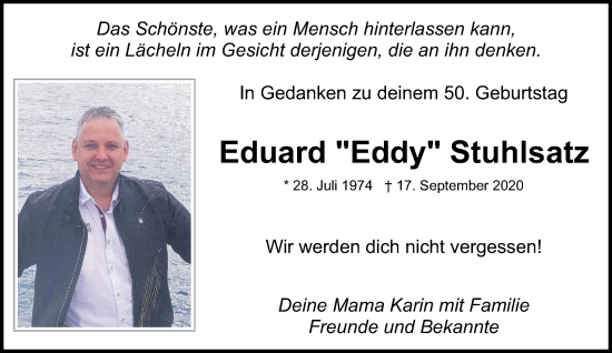 Traueranzeige von Eduard  Stuhlsatz von saarbruecker_zeitung