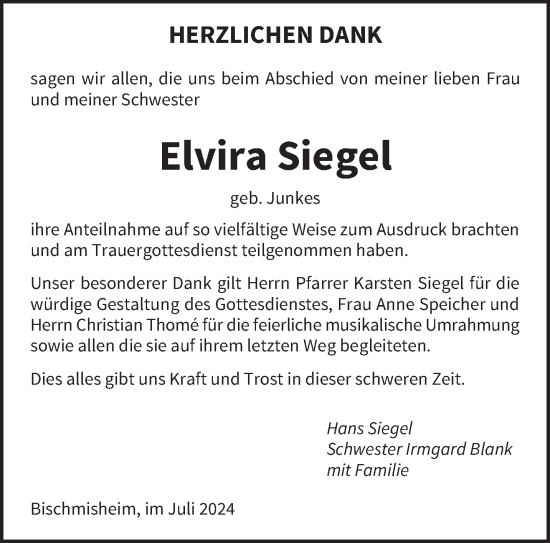 Traueranzeige von Elvira Siegel von saarbruecker_zeitung