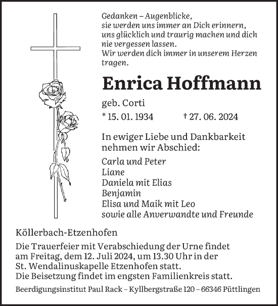 Traueranzeige von Enrica Hoffmann von saarbruecker_zeitung