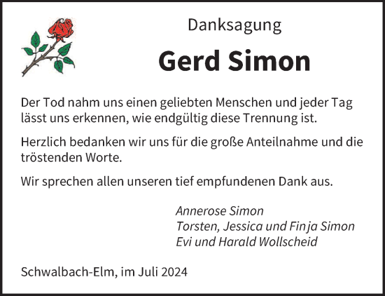 Traueranzeige von Gerd Simon von saarbruecker_zeitung