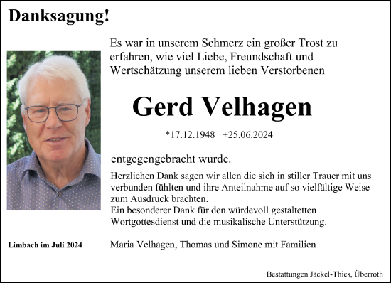 Traueranzeige von Gerd Velhagen von saarbruecker_zeitung