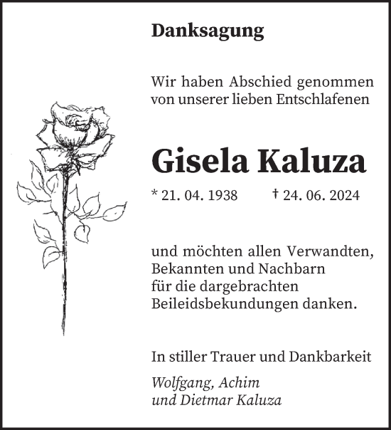 Traueranzeige von Gisela Kaluza von saarbruecker_zeitung