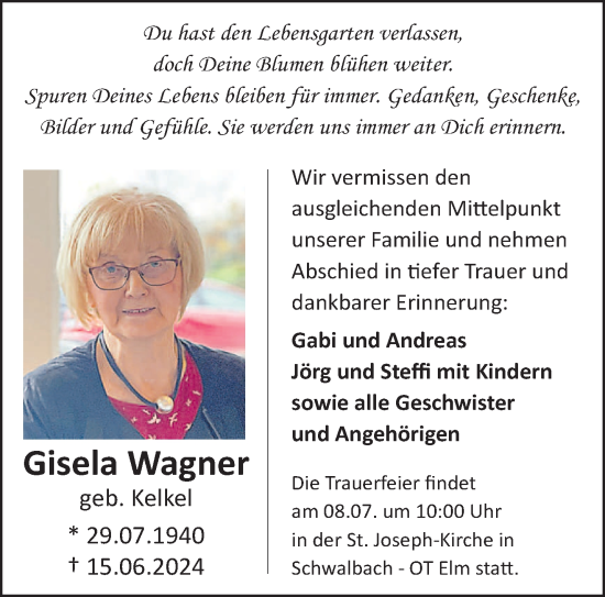 Traueranzeige von Gisela Wagner von saarbruecker_zeitung
