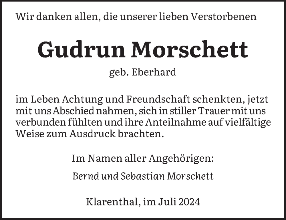  Traueranzeige für Gudrun Morschett vom 06.07.2024 aus saarbruecker_zeitung