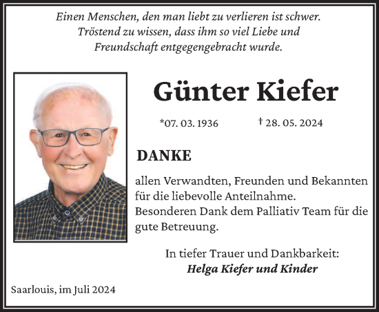 Traueranzeige von Günter Kiefer von saarbruecker_zeitung