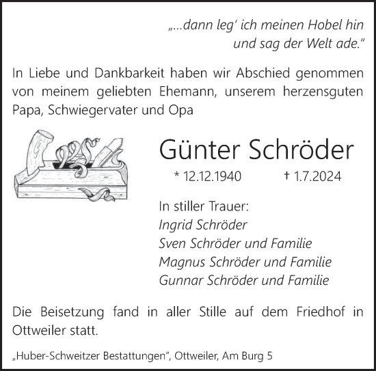 Traueranzeige von Günter Schröder von saarbruecker_zeitung