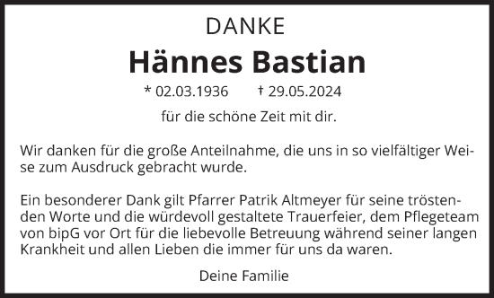 Traueranzeige von Hännes Bastian von saarbruecker_zeitung