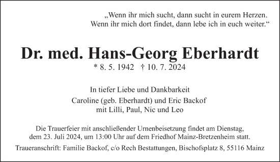Traueranzeige von Hans-Georg Eberhardt von saarbruecker_zeitung