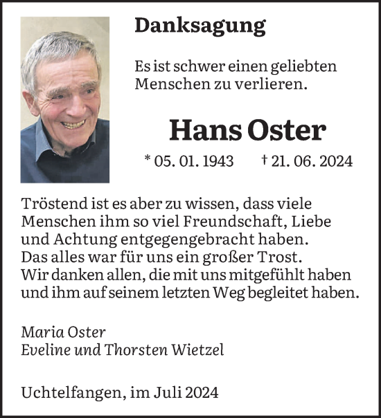 Traueranzeige von Hans Oster von saarbruecker_zeitung