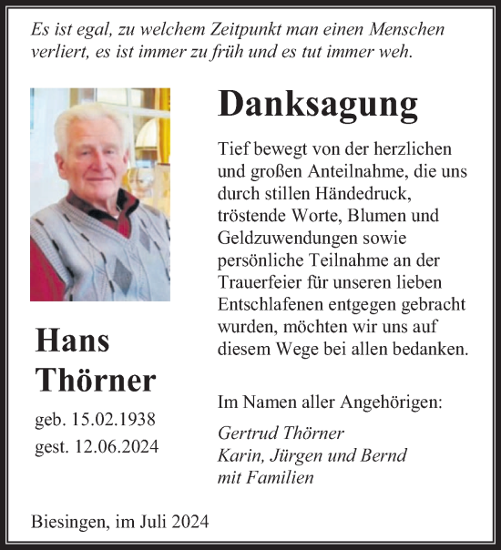 Traueranzeige von Hans Thörner von saarbruecker_zeitung