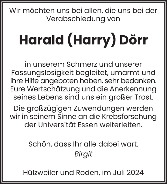 Traueranzeige von Harald Dörr von saarbruecker_zeitung