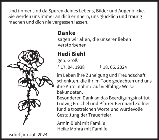 Traueranzeige von Hedi Biehl von saarbruecker_zeitung