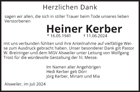 Traueranzeige von Heiner Kerber von saarbruecker_zeitung