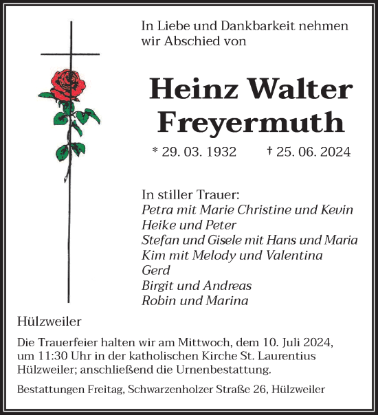 Traueranzeige von HeinzWalter Freyermuth von saarbruecker_zeitung