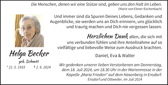 Traueranzeige von Helga Becker von saarbruecker_zeitung