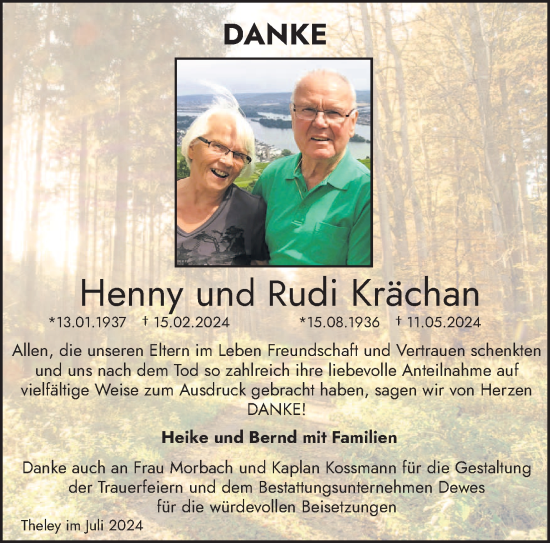 Traueranzeige von Henny und Rudi Krächan von saarbruecker_zeitung