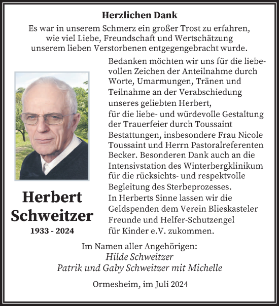 Traueranzeige von Herbert Schweitzer von saarbruecker_zeitung