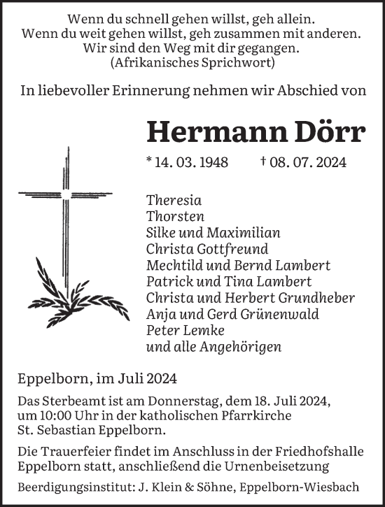 Traueranzeige von Hermann Dörr von saarbruecker_zeitung